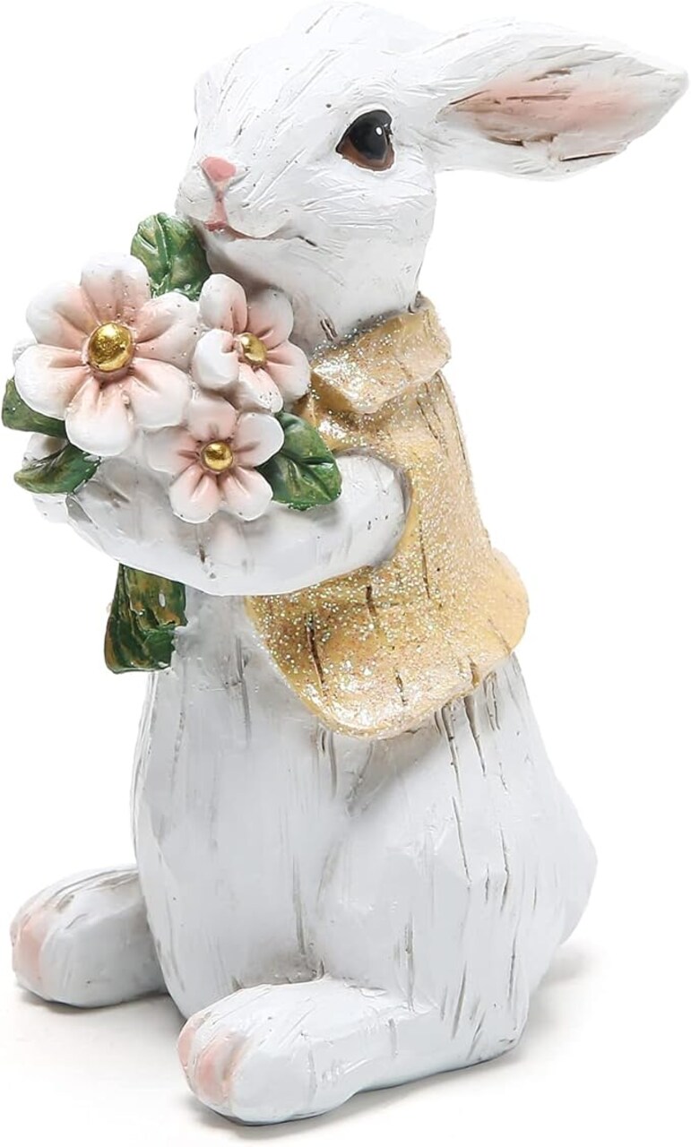Easter Bunny Decorations Spring Home Decor Bunny Figurines(Spring White Rabbit) 3.5 x 6.81 x 4.72 inches